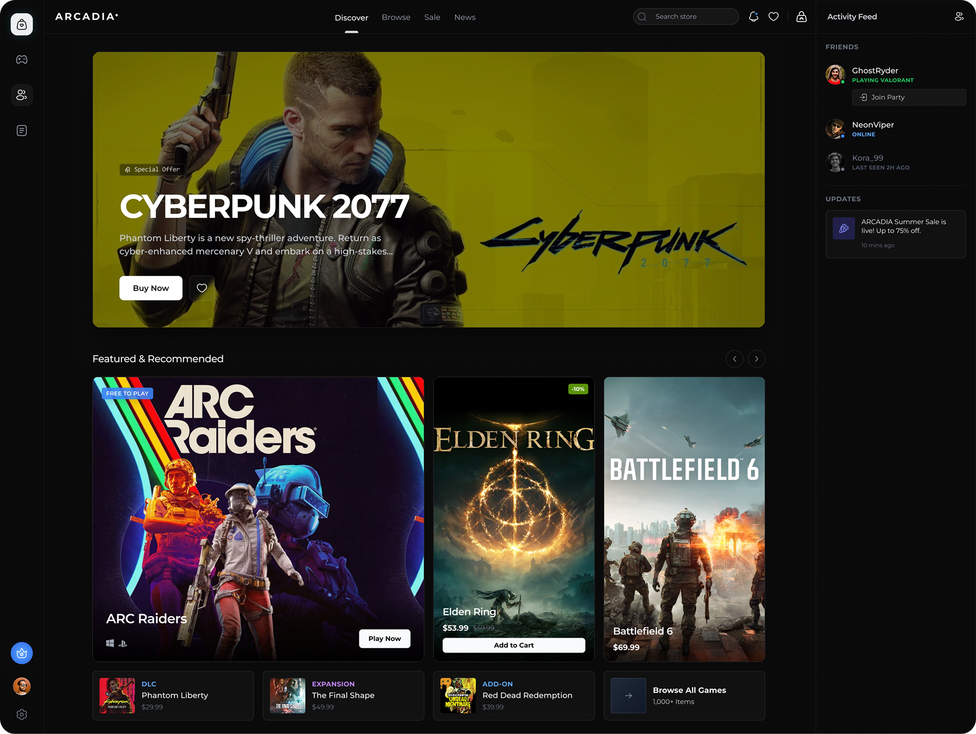 Arcadia Gaming Marketplace Design