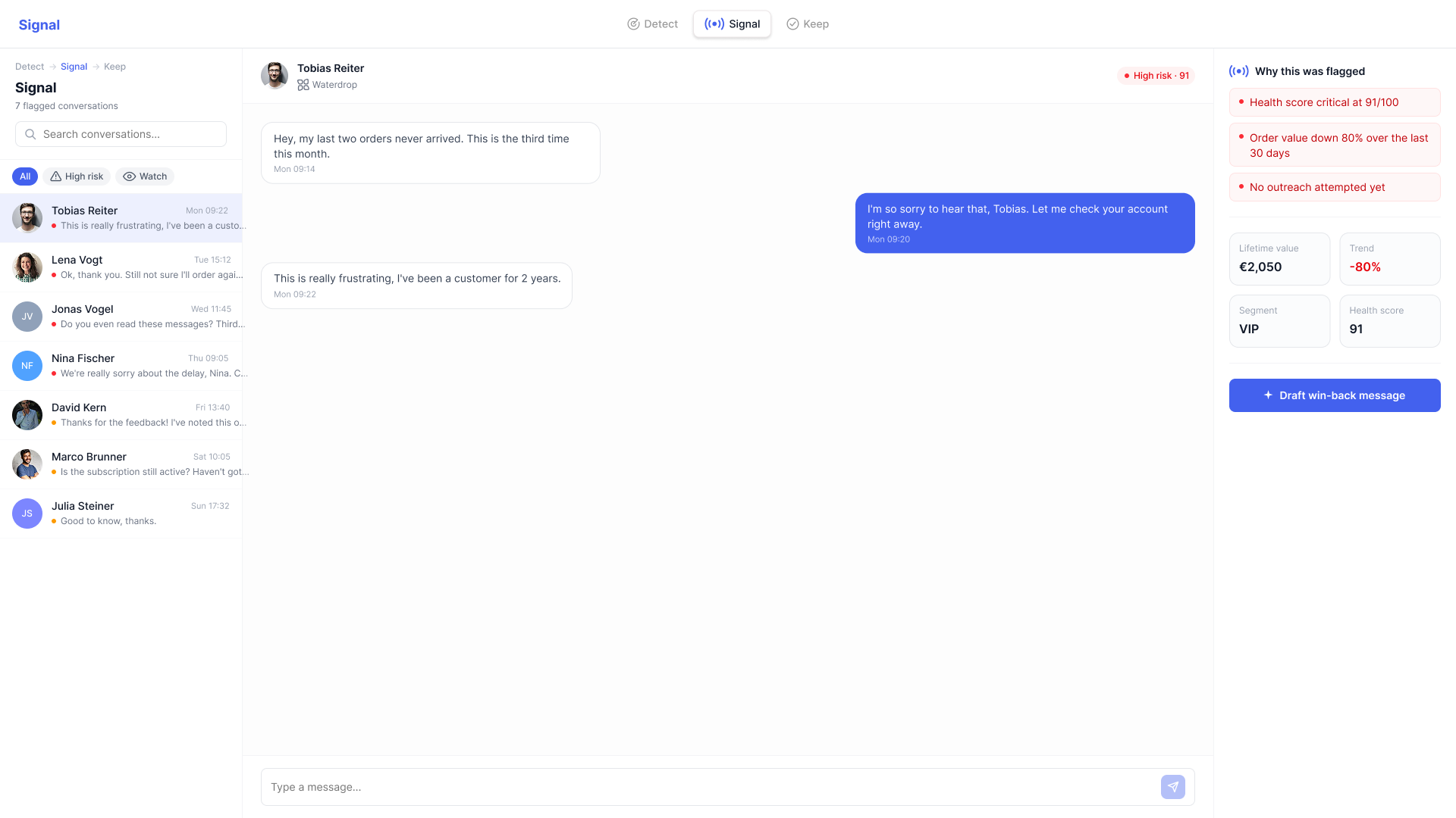 Signal Conversation Thread and Why This Was Flagged Panel